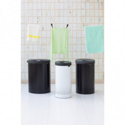 Brabantia 1008918 Καλάθι πλυντηρίου, 60 L, πλαστικό καπάκι, πλήρωση χωρίς άνοιγμα, οπές εξαερισμού, μαύρο