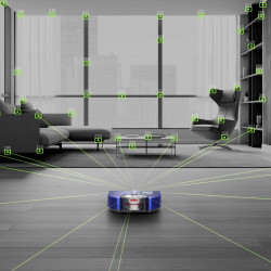 Aspirator Dyson RB03 360 Vis Nav Bl/Ni, Autonomie pana la 65 min, SMART, 26 senzori, Navigație vizuala 360°, Control vocal, Albastru/Gri