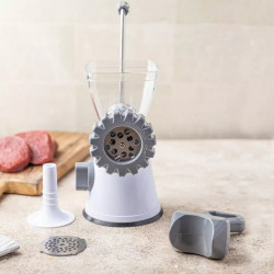 Kinghoff KH 1874 Meat Grinder, Stainless Steel Blades, Fine/Coarse Grinding, Accessories, White/Gray