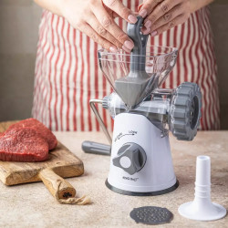 Kinghoff KH 1874 Meat Grinder, Stainless Steel Blades, Fine/Coarse Grinding, Accessories, White/Gray