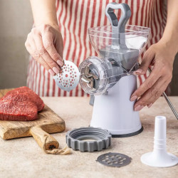 Kinghoff KH 1874 Meat Grinder, Stainless Steel Blades, Fine/Coarse Grinding, Accessories, White/Gray