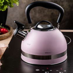 Τσαγιέρα με σφυρίχτρα Kinghoff KH 1856, 1.8 l, Επαγωγή, Θερμομονωμένη λαβή, Ροζ