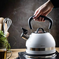 Τσαγιέρα με σφυρίχτρα Kinghoff KH 1852, 1.8 l, Επαγωγή, Θερμομονωμένη λαβή, Λευκό