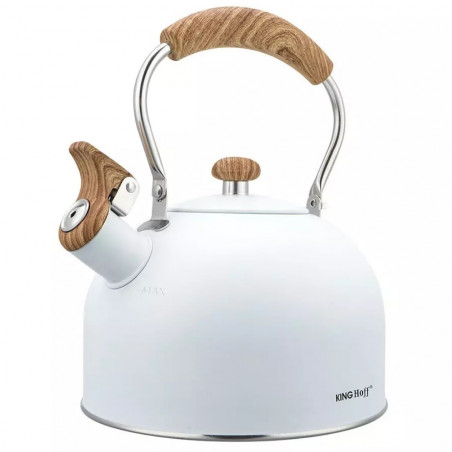 Τσαγιέρα με σφυρίχτρα Kinghoff KH 1860, 2.5 l, Επαγωγή, Ξύλινη λαβή, Λευκό