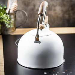 Τσαγιέρα με σφυρίχτρα Kinghoff KH 1860, 2.5 l, Επαγωγή, Ξύλινη λαβή, Λευκό