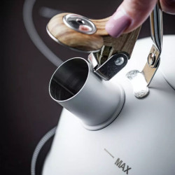 Ceainic cu fluier Kinghoff KH 1860, 2.5 l, Inductie, Maner din lemn, Alb