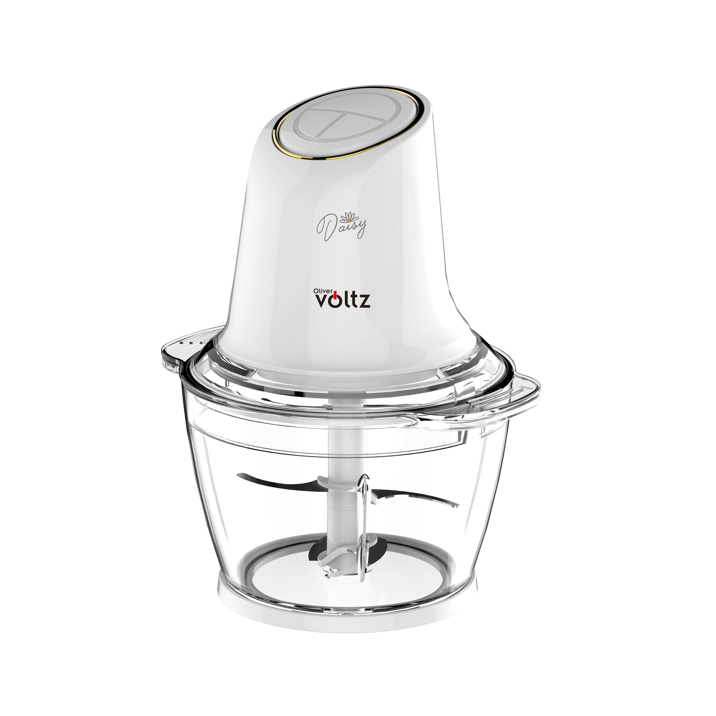 Чопър Oliver Voltz Daisy OV51111W, 600W, 1 л, Стъклена купа, Двоен нож, Пулс, Бял