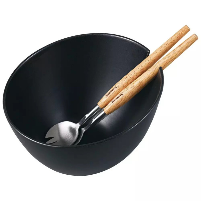Klausberg KB 7786 Salad Bowl and 2-Piece Salad Server Set, Ceramic, Stainless Steel, Black