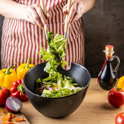 Klausberg KB 7786 Salad Bowl and 2-Piece Salad Server Set, Ceramic, Stainless Steel, Black