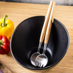 Klausberg KB 7786 Salad Bowl and 2-Piece Salad Server Set, Ceramic, Stainless Steel, Black