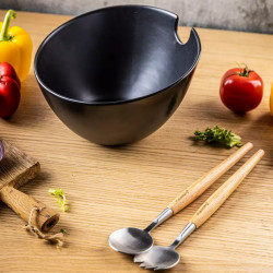 Klausberg KB 7786 Salad Bowl and 2-Piece Salad Server Set, Ceramic, Stainless Steel, Black