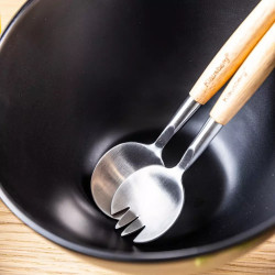 Klausberg KB 7786 Salad Bowl and 2-Piece Salad Server Set, Ceramic, Stainless Steel, Black