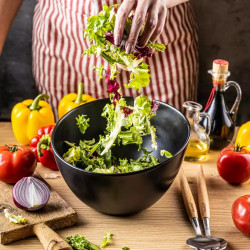 Klausberg KB 7786 Salad Bowl and 2-Piece Salad Server Set, Ceramic, Stainless Steel, Black