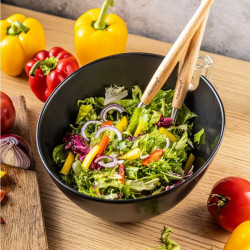 Klausberg KB 7786 Salad Bowl and 2-Piece Salad Server Set, Ceramic, Stainless Steel, Black