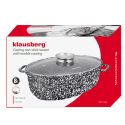 Tava pentru copt tip roaster Klausberg KB 7366, 8 L, Capac din sticla, Acoperire marmura, Inductie, Gri