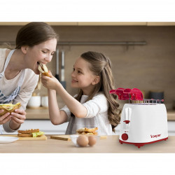 Beper P101TOS100 Toaster, 2-slice, 7 settings, 2 clips, Removable crumb tray, White/Red