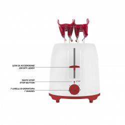 Beper P101TOS100 Toaster, 2-slice, 7 settings, 2 clips, Removable crumb tray, White/Red