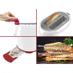 Beper P101TOS100 Toaster, 2-slice, 7 settings, 2 clips, Removable crumb tray, White/Red