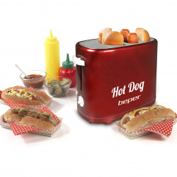 Μηχανή hot dog Beper BT.150Y, 750W, 2 hotdogs, 5 στάδια, αφαιρούμενη θήκη για ψίχουλα, Κόκκινο