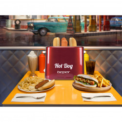 Μηχανή hot dog Beper BT.150Y, 750W, 2 hotdogs, 5 στάδια, αφαιρούμενη θήκη για ψίχουλα, Κόκκινο