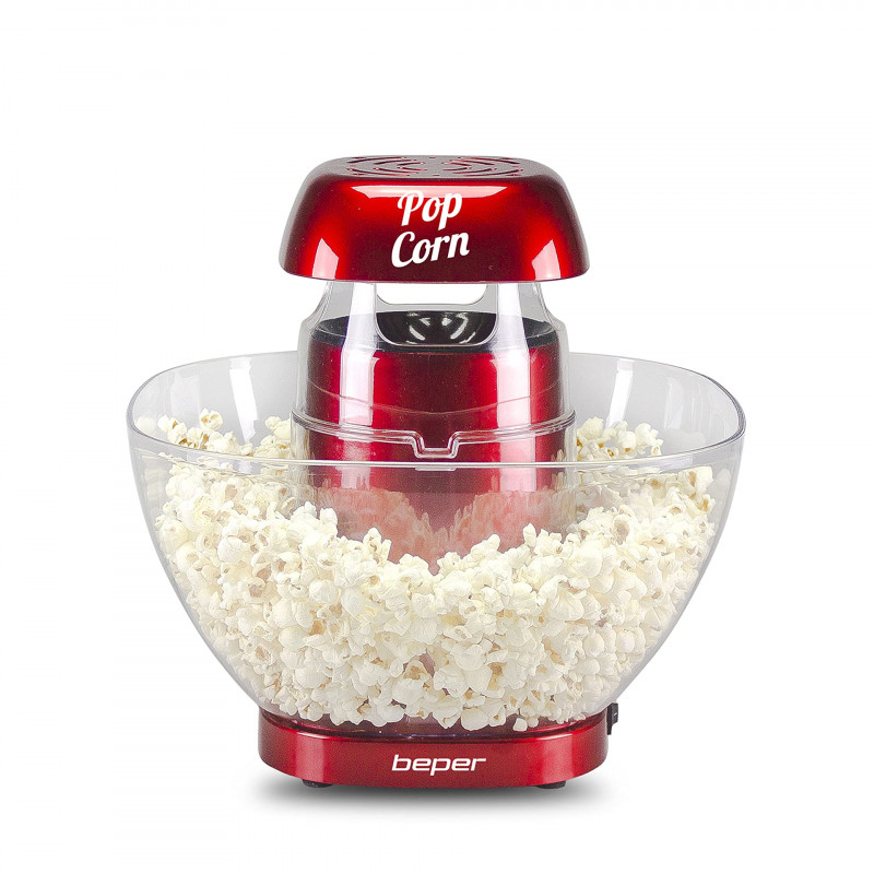 Beper P101CUD052 Hot Air Popcorn Maker, 1200W, Up to 80 g of corn, Built-in bowl, Red