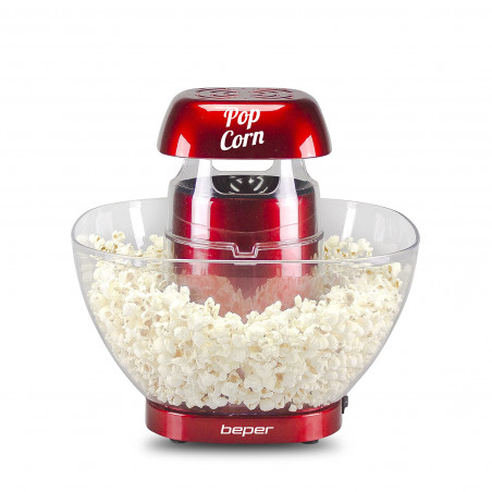 Beper P101CUD052 Forrólevegős popcorn gép, 1200W, 80 g kukoricáig, beépített tál, piros színű