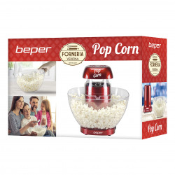 Beper P101CUD052 Forrólevegős popcorn gép, 1200W, 80 g kukoricáig, beépített tál, piros színű