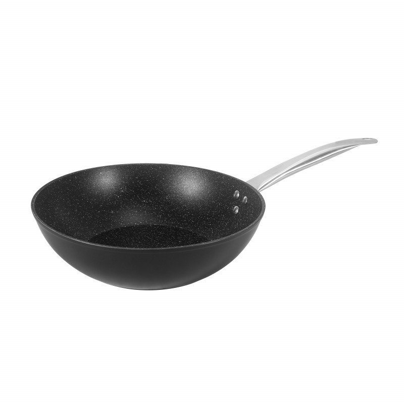 Wok τηγάνι Oliver Voltz OV54420N28, 28 cm, Μαρμάρινο φινίρισμα, Επαγωγή, Μαύρο