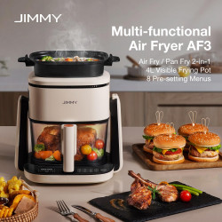 Friteuza multifunctional cu aer cald 2in1 JIMMY AF3, Placa fierbinte, 4 l, Afisaj tactil HD, 8 programe, Circulatie 360°, Alb