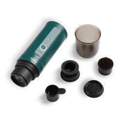 Outin Nano Teal Portable Espresso Machine, 12/24 V, 7500 mAh, 20 bar, 80 ml, USB charging, Ground coffee + capsules, Turquoise