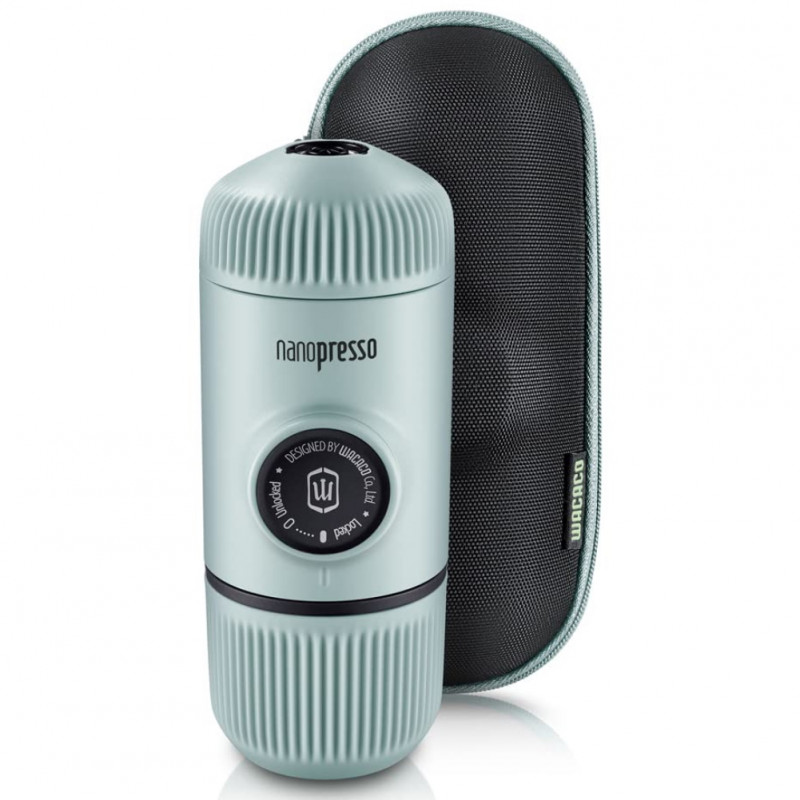 Преносима еспресо машина Wacaco Nanopresso Arctic Blue, 18bar, 80 мл, За мляно кафе, Без необходимост от зареждане и батерии, Калъфче, Арктическо синьо