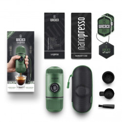 Φορητή μηχανή εσπρέσο Wacaco Nanopresso Moss Green, 18bar, 80 ml, Για αλεσμένο καφέ, Δεν απαιτείται φόρτιση και μπαταρίες, Θήκη, Πράσινο