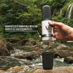 Wacaco Nanopresso Chill White Portable Espresso Machine, 18 bar, 80 ml, For ground coffee, No charging or batteries required, Carrying case, White