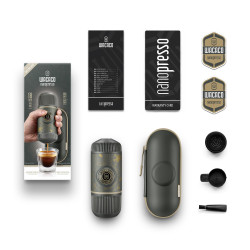 Φορητή μηχανή εσπρέσο Wacaco Nanopresso Dark Soul Grey, 18bar, 80 ml, Για αλεσμένο καφέ, Δεν χρειάζεται φόρτιση ή μπαταρίες, Θήκη μεταφοράς, Γκρι