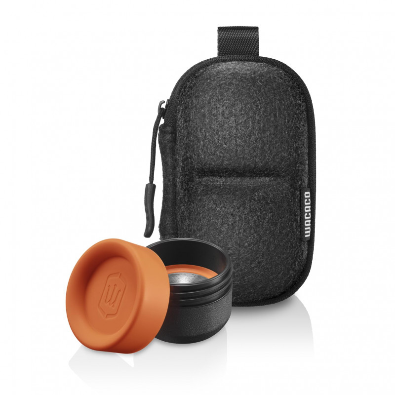 Set of 2 adapters for the Wacaco Minipresso GR2 espresso machine, 12 g, protective case, Black/Orange