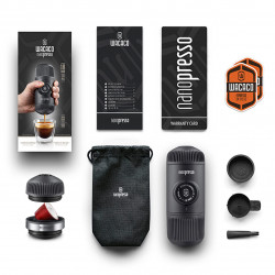 Преносима еспресо машина Wacaco Nanopresso Classic + NS Адаптер за Nespresso капсули, 18bar, 80 мл, За мляно кафе, Без необходимост от зареждане и батерии, Сив