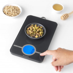 Cantar de bucatarie Brabantia Tasty+ 1001251, Pana la 5 kg, 3x baterii AAA, TARA, Ecran LCD, Gri inchis