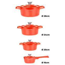 Σετ μαγειρικά σκεύη Royalty Line Premium RL-OS1014, 14cm, Χυτοσίδηρος, Επικάλυψη μάρμαρου Greblon, Επαγωγή, Κόκκινο