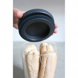 Γυάλινο βάζο Brabantia Stackable 646874, 1,1 l, Σφιχτό κλείσιμο, Πλένεται στο πλυντήριο πιάτων, Σκούρο γκρι