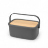 Κουτί για ψωμί Brabantia Nic 1003255, 39,5 cm, καπάκι από μπαμπού, λαβή μεταφοράς, Σκούρο γκρι