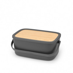 Brabantia Nic Bread Box 1003255, 39.5 cm, Bamboo Lid, Carrying Handle, Dark Gray