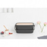 Brabantia Nic Bread Box 1003255, 39.5 cm, Bamboo Lid, Carrying Handle, Dark Gray