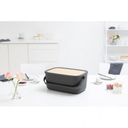 Brabantia Nic Bread Box 1003255, 39.5 cm, Bamboo Lid, Carrying Handle, Dark Gray
