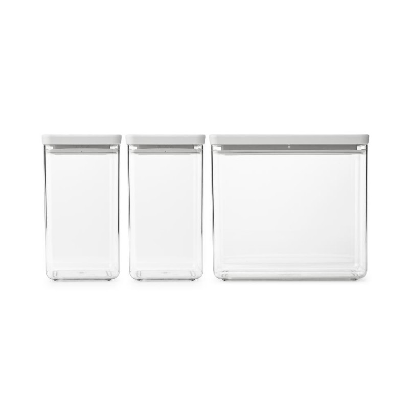 Brabantia Tasty+ Stackable Storage Containers 1008880, 2x1.6L + 1x3.5L, BPA-Free, Airtight Seal, Light Gray