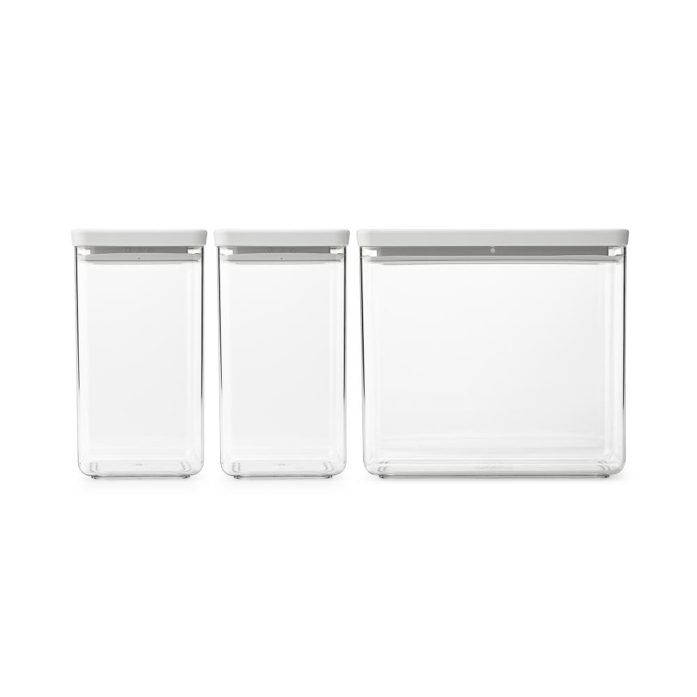 Кутии за съхранение Brabantia Tasty+ Stackable 1008880, 2x1.6л+1x3.5л, Без BPA, Плътно затваряне, Светлосив