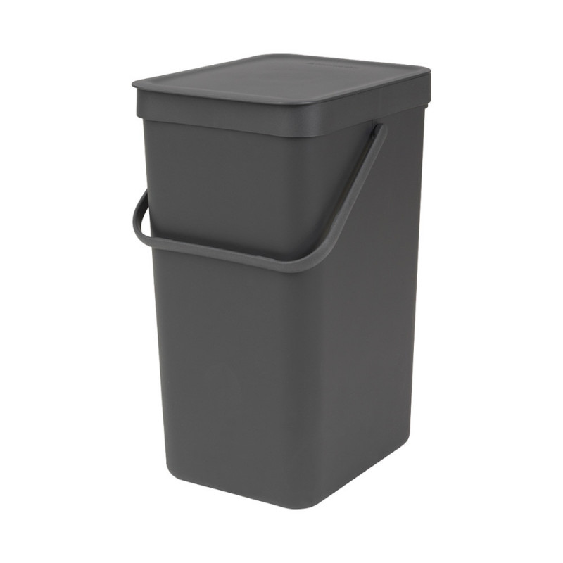 Brabantia Sort&Go 648978 Recycling Bin, 16 L, Handle, Wall-mountable, Dark Gray