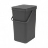 Brabantia Sort&Go 648978 Recycling Bin, 16 L, Handle, Wall-mountable, Dark Gray