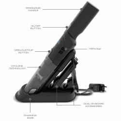 Ασύρματη ηλεκτρική σκούπα TurboTronic TT-LUX500, Li-Ion 2600 mAh, 90W, 12kPA, 150ml, Αυτονομία έως 12 λεπτά, HEPA, 2 ταχύτητες, Μαύρο