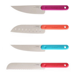 Trebonn Block 1320109 Cutting Board with Built-in Knives, 4 Knives, 30x20 cm, Bamboo, Japanese Steel, Multicolor