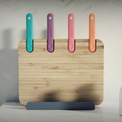 Trebonn Block 1320109 Cutting Board with Built-in Knives, 4 Knives, 30x20 cm, Bamboo, Japanese Steel, Multicolor